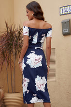 Load image into Gallery viewer, Printed Off-Shoulder Split Dress