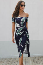 Load image into Gallery viewer, Printed Off-Shoulder Split Dress