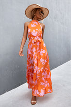 Load image into Gallery viewer, Printed Sleeveless Tie Waist Maxi Dress