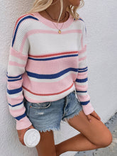 Load image into Gallery viewer, Striped Drop Shoulder Round Neck Pullover Sweater