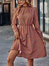 Load image into Gallery viewer, Printed Ruched Mock Neck Long Sleeve Dress