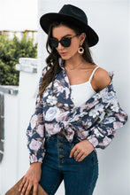 Load image into Gallery viewer, Floral Print Mock Neck Button Front Shirt