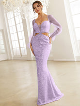 Load image into Gallery viewer, Sequin Cutout Mesh Flounce Sleeve Dress - hc