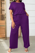 Load image into Gallery viewer, Plus Size Drawstring Waist Short Sleeve Jumpsuit