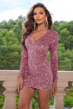 Load image into Gallery viewer, Sequin V-Neck Long Sleeve Mini Dress - hc