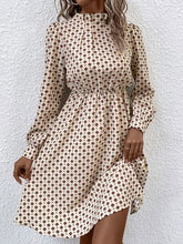 Load image into Gallery viewer, Printed Ruched Mock Neck Long Sleeve Dress