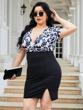 Load image into Gallery viewer, Plus Size Slit Printed Surplice Wrap Dress