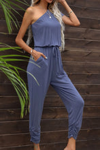 Load image into Gallery viewer, Drawstring Waist One-Shoulder Jumpsuit with Pockets