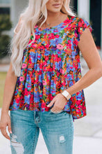 Load image into Gallery viewer, Floral Round Neck Frill Trim Blouse