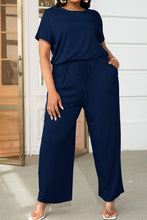 Load image into Gallery viewer, Plus Size Drawstring Waist Short Sleeve Jumpsuit
