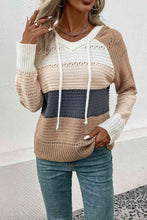 Load image into Gallery viewer, Color Block Drawstring Hooded Sweater
