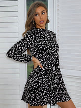 Load image into Gallery viewer, Printed Frill Neck Long Sleeve Dress