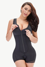 Load image into Gallery viewer, Full Size Zip-Up Scoop Neck Lace Trim Shapewear