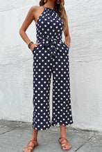 Load image into Gallery viewer, Polka Dot Grecian Wide Leg Jumpsuit