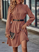 Load image into Gallery viewer, Printed Ruched Mock Neck Long Sleeve Dress