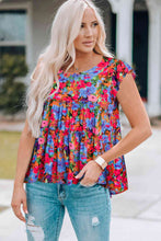 Load image into Gallery viewer, Floral Round Neck Frill Trim Blouse
