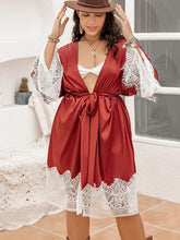 Load image into Gallery viewer, Plus Size Lace Patchwork Tie Front Robe lingerie