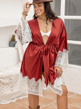 Load image into Gallery viewer, Plus Size Lace Patchwork Tie Front Robe lingerie