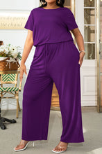 Load image into Gallery viewer, Plus Size Drawstring Waist Short Sleeve Jumpsuit