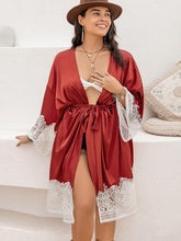 Load image into Gallery viewer, Plus Size Lace Patchwork Tie Front Robe lingerie