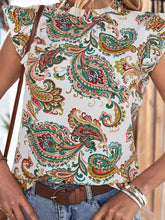 Load image into Gallery viewer, Printed Butterfly Sleeve Keyhole Blouse