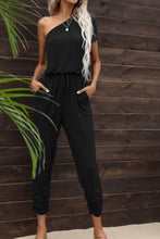 Load image into Gallery viewer, Drawstring Waist One-Shoulder Jumpsuit with Pockets