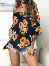 Load image into Gallery viewer, Floral Print Off-Shoulder Flounce Sleeve Blouse