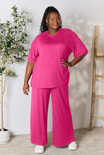 Load image into Gallery viewer, Double Take Full Size Round Neck Slit Top and Pants Set