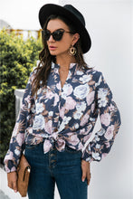 Load image into Gallery viewer, Floral Print Mock Neck Button Front Shirt