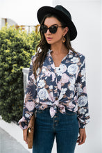 Load image into Gallery viewer, Floral Print Mock Neck Button Front Shirt