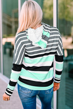 Load image into Gallery viewer, Striped Drawstring Detail Long Sleeve Hoodie