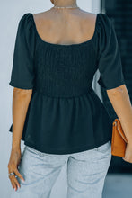 Load image into Gallery viewer, Lace Smocked Puff Sleeve Peplum Top