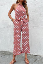 Load image into Gallery viewer, Polka Dot Grecian Wide Leg Jumpsuit