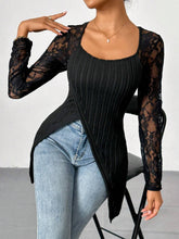 Load image into Gallery viewer, Square Neck Lace Patchwork Long Sleeve T-Shirt
