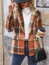 Load image into Gallery viewer, Perfee Plaid Button Down Lapel Collar Blazer

