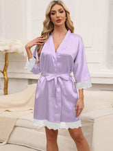 Load image into Gallery viewer, Tied Lace Detail Three-Quarter Sleeve Lounge Nightgown
