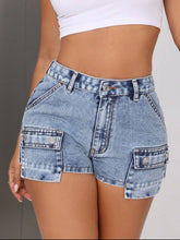 Load image into Gallery viewer, Mid-Rise Waist Denim Shorts with Pockets
