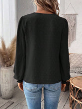 Load image into Gallery viewer, Swiss Dot Lace Detail Notched Long Sleeve Blouse
