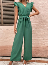 Load image into Gallery viewer, Ruffled Surplice Cap Sleeve Jumpsuit

