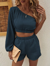 Load image into Gallery viewer, One Shoulder Long Sleeve Top and Shorts Set
