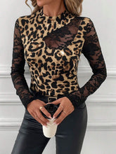 Load image into Gallery viewer, Lace Patchwork Mock Neck Long Sleeve Top
