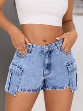 Load image into Gallery viewer, Mid-Rise Waist Denim Shorts with Pockets
