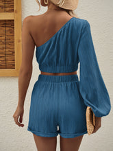 Load image into Gallery viewer, One Shoulder Long Sleeve Top and Shorts Set
