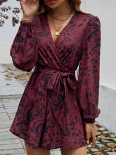 Load image into Gallery viewer, Devine Tied Surplice Long Sleeve Romper
