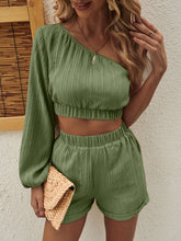 Load image into Gallery viewer, One Shoulder Long Sleeve Top and Shorts Set
