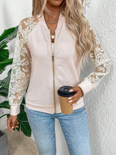 Load image into Gallery viewer, Lace Baseball Collar Zip Up Jacket
