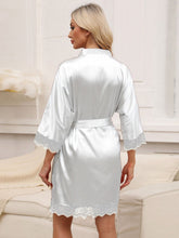 Load image into Gallery viewer, Tied Lace Detail Three-Quarter Sleeve Lounge Nightgown
