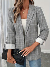 Load image into Gallery viewer, Single-Breasted Lapel Collar Plaid Blazer
