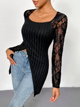 Load image into Gallery viewer, Square Neck Lace Patchwork Long Sleeve T-Shirt
