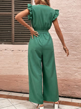 Load image into Gallery viewer, Ruffled Surplice Cap Sleeve Jumpsuit
